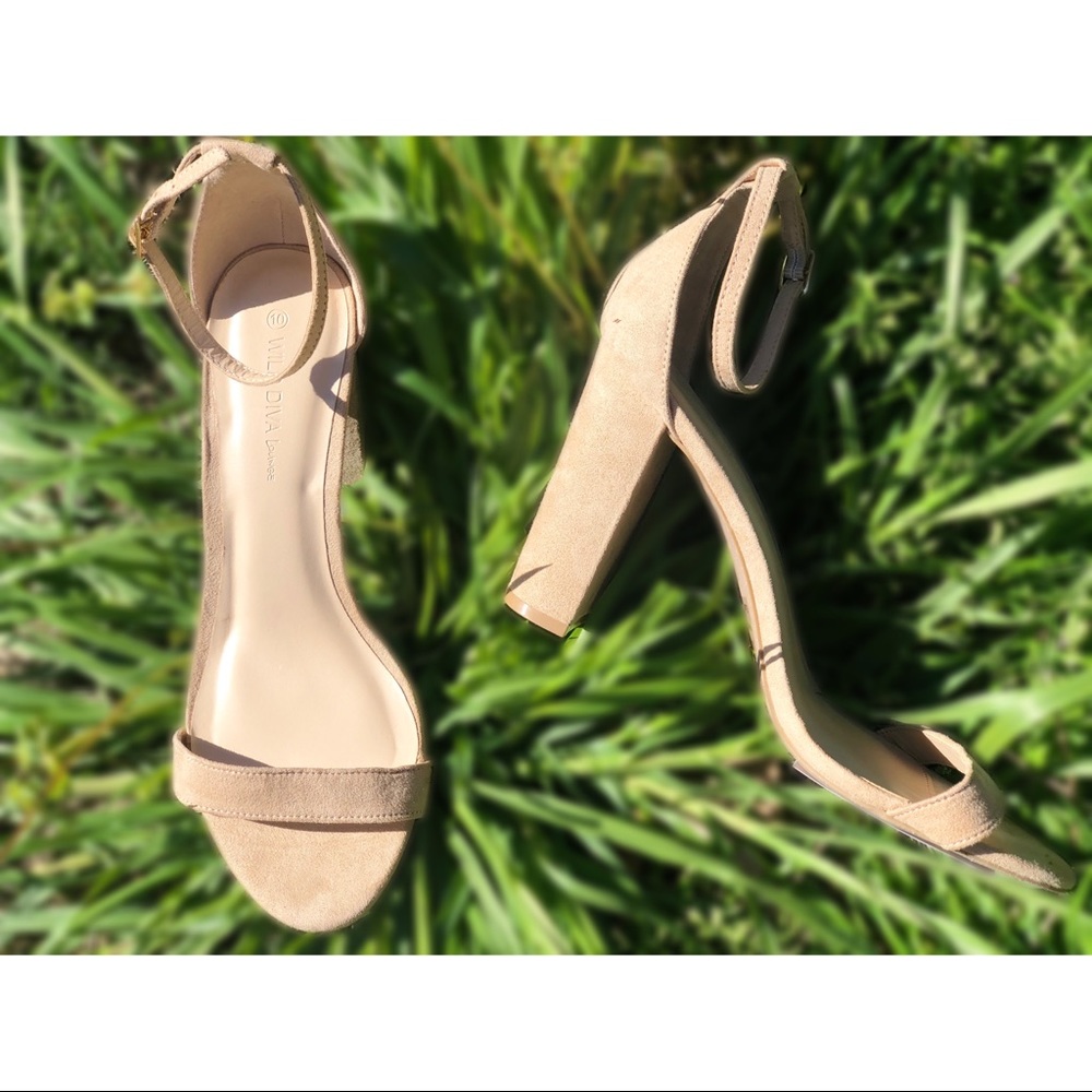 SOLD Nude Ankle Strap Block Heels